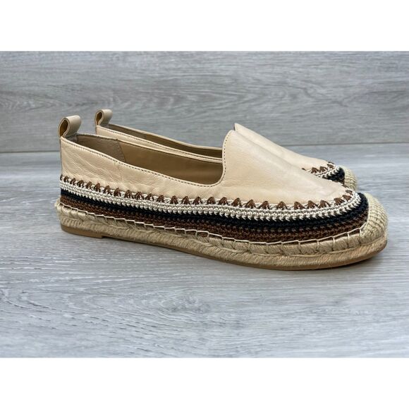 Chico's Women's Loafer Flat Platform Espadrille Crochet 9 Beige Comfort Shoes - Picture 1 of 11